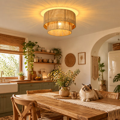 1-Light Rustic Woven Jute Boho Flush Mount