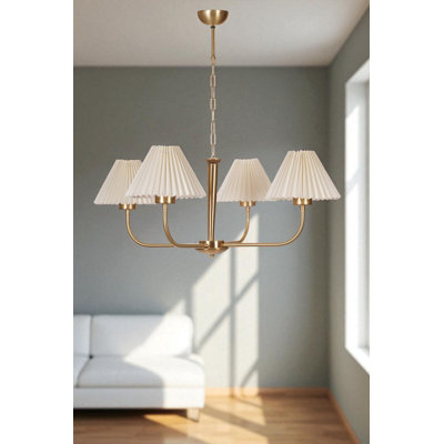Élégant lustre crème et doré, hauteur réglable, structure en métal, 9,1 po x 6,3 po | 4 x douilles E27 (40 W maximum) | pour le salon, la salle à manger et les chambres à coucher | Luminaire élégant classé IP20