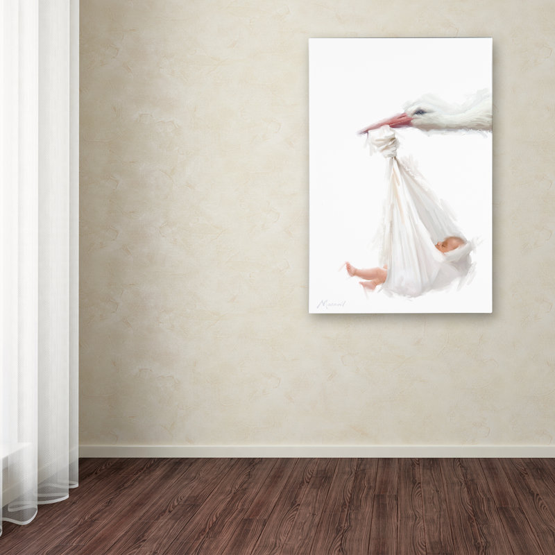 «Stork And Baby», art sur toile, H 47 po x l 30 po x P 2 po