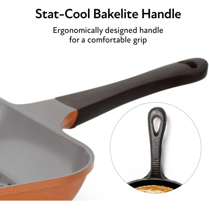 Neoflam Eela 11" Non-Stick Square Grill Pan, Orange Brown