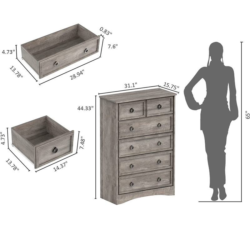 Commode 6 tiroirs Casimira, Gris