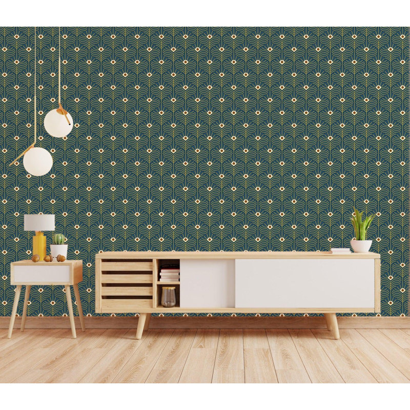 Moroccan Peacock 10' L x 24" W Wallpaper Roll, Blues, Peel & Stick