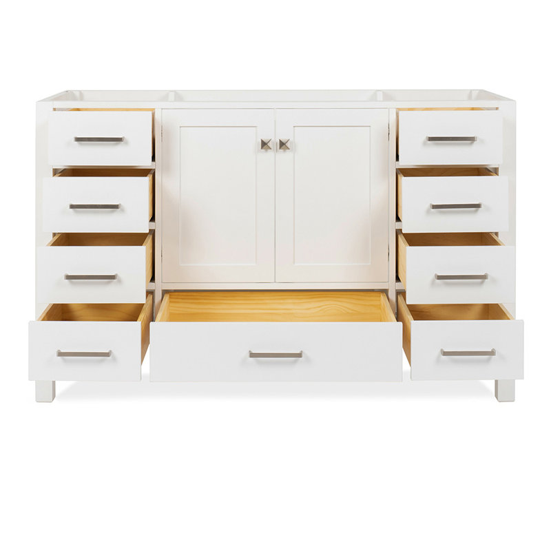 Cambridge 54'' W Single Bathroom Vanity Base, Brushed Nickel, White