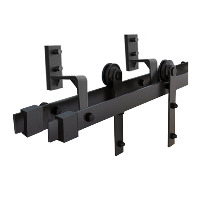Espresso Stained Solid Pine Double Sliding Barn Door Kit with Oil Rubbed Bronze Hardware