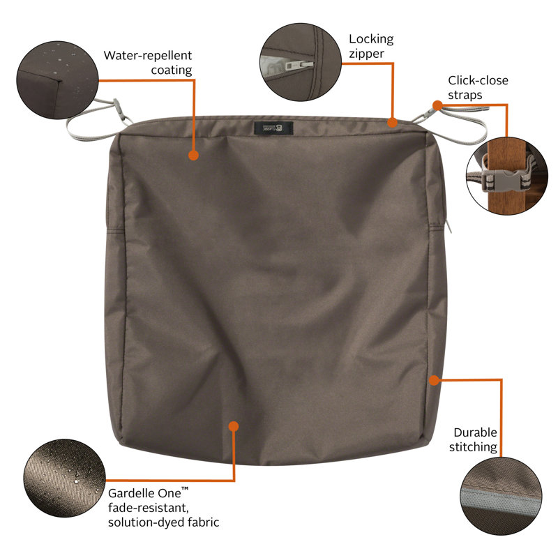 Jaylon Outdoor Dining Chair Cushion Cover, Dark Taupe, 19" W x 19" D