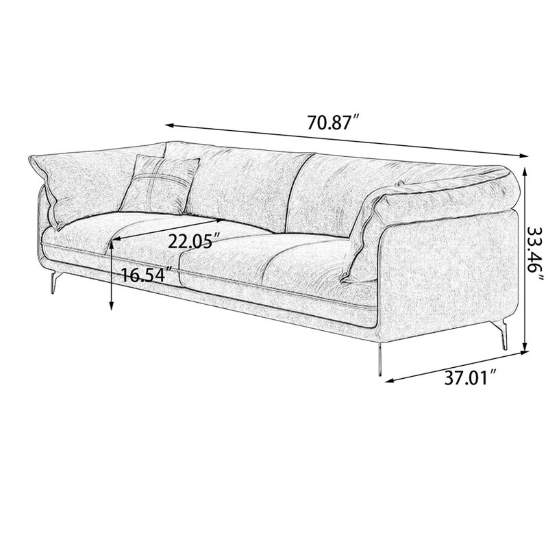 Green Velvet Standard Sofa cushion couch, 33.46" H x 70.87" W x 37.01" D