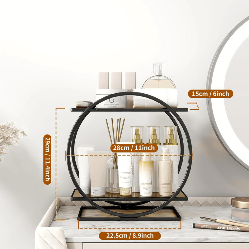 Organisateur de maquillage pour salle de bain, Noir mat / bronze