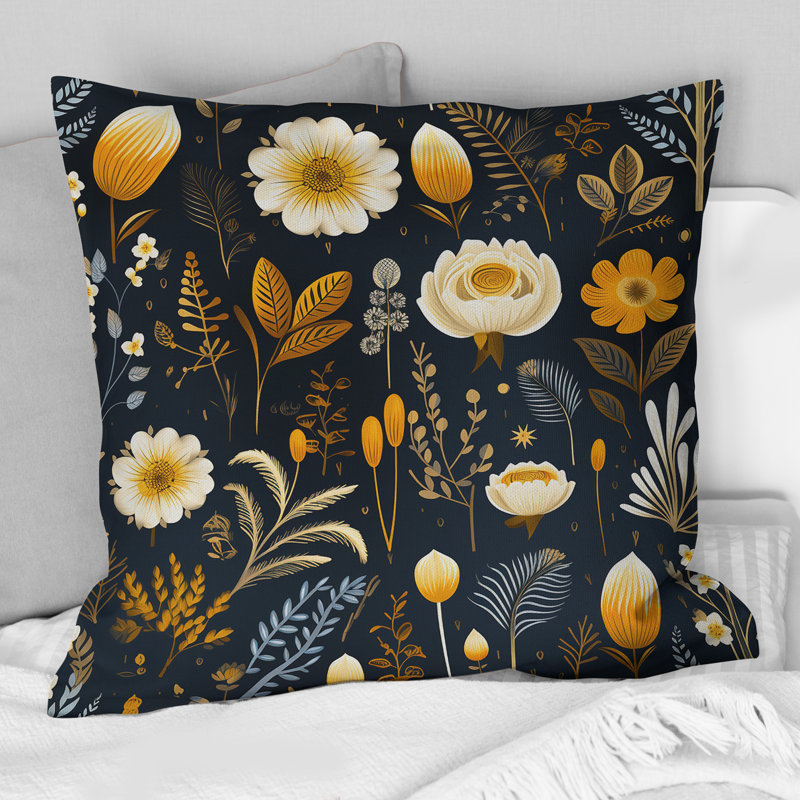 Coussin Elegant Yellow Country Blossum - imprimé floral, H 16 po x l 16 po