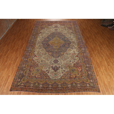 Tapis persan pré-1900 à motif persan à teinture végétale 11 x 18