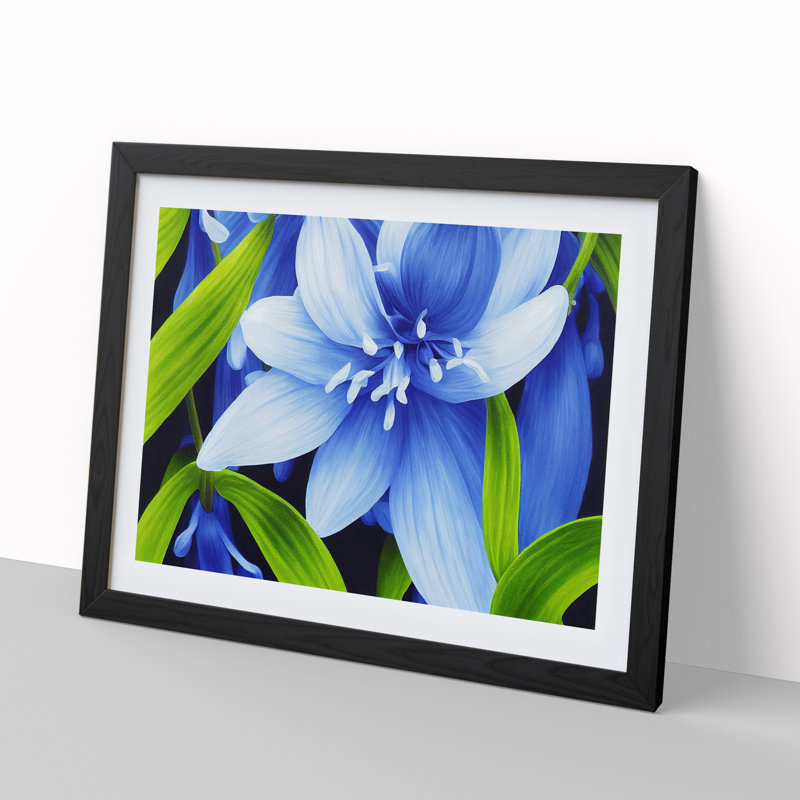 Decorated Flower - Single Picture Frame Print, Black, 46cm H x 64cm W x 2cm D