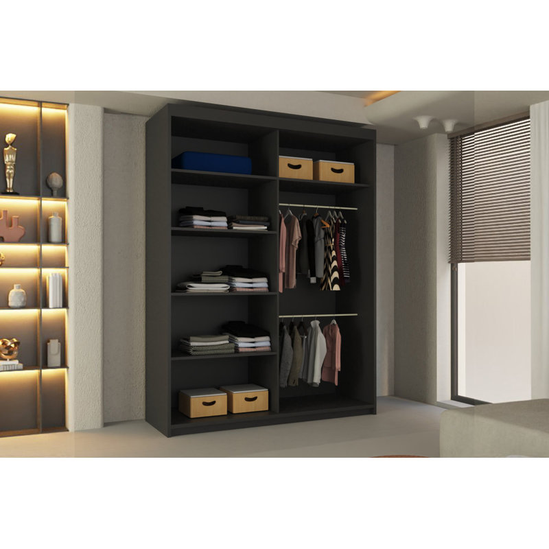 Higham 2 Door Manufactured Wood Wardrobe, Black, 217cm H x 150cm W x 62cm D