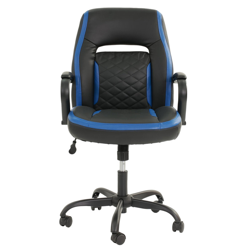 Chaise de bureau en similicuir 1pc, Noir / Bleu