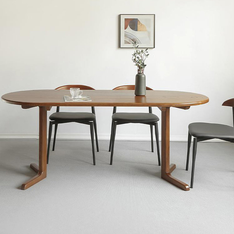 Table de salle à manger ovale en bois massif de couleur noyer, H 29,53 po x L 70,87 po x l 31,50 po
