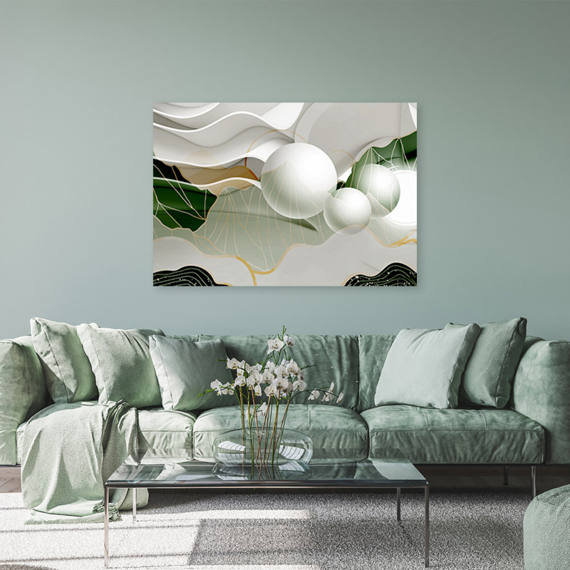 Green Abstraction With 3D Spheres - Wrapped Canvas Print, 80cm H x 120cm W