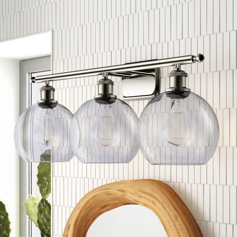 Baptista 3 - Light Dimmable Vanity Light, Polished Chrome, Cased Matte White Seedy, No Bulb Included