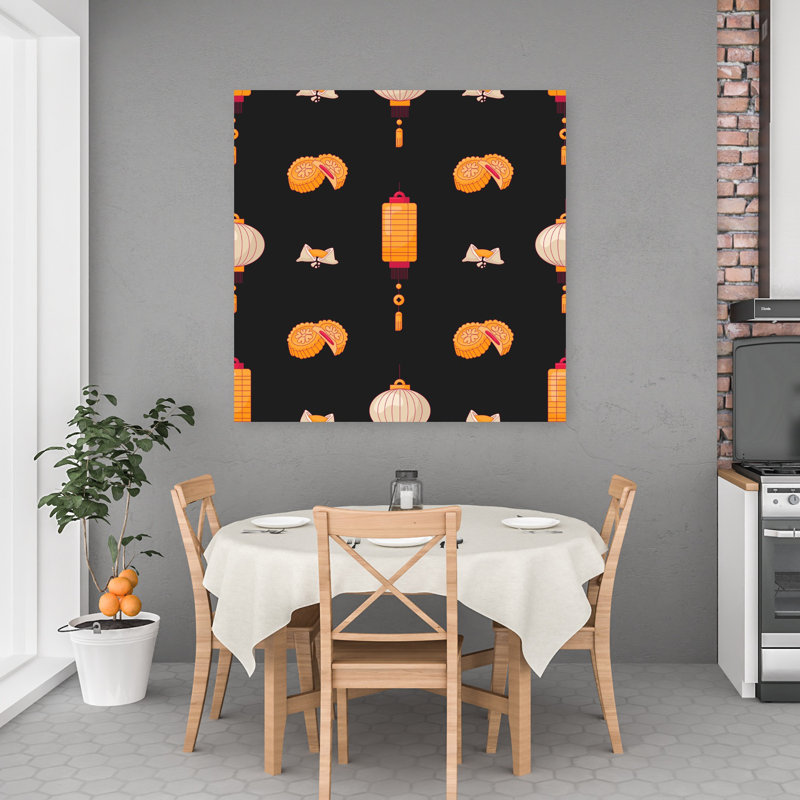 Mooncakes et lanternes, art mural traditionnel d'automne, H 48 po x l 48 po