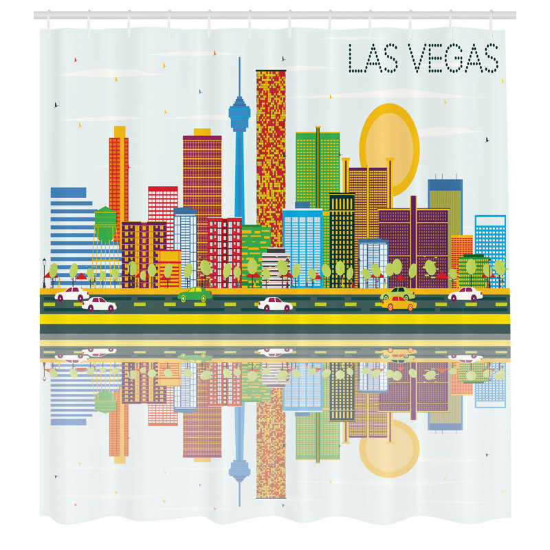 East Urban Home Las Vegas Shower Curtain Skyline of Nevada City Multicolor, 70"H x 69"W