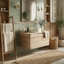 Meuble-lavabo flottant moderne avec comptoir en travertin Roma, armoire en chêne blanc et lavabo en céramique à motif de pierre (24 po / 30 po / 36 po)