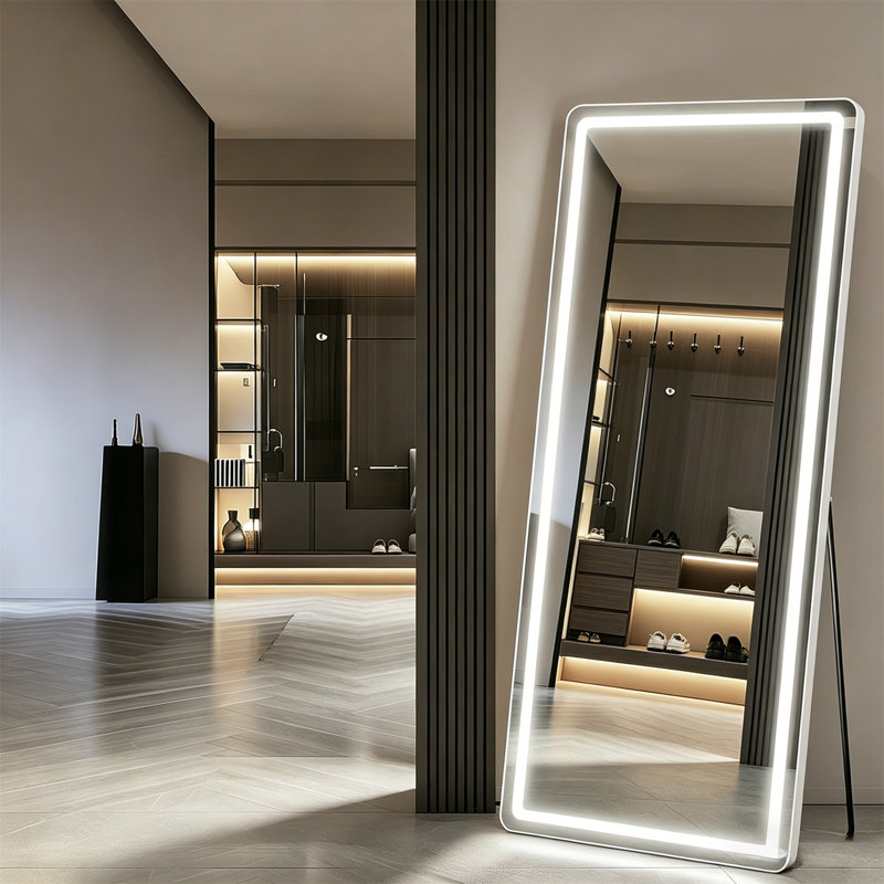 Full-Length Mirror With Stand | Dimmable & 3-Color Light | Floor, Leaning, Or Wall-Mounted | Rectangular Body Mirror For Bedroom, Closet, Living Room