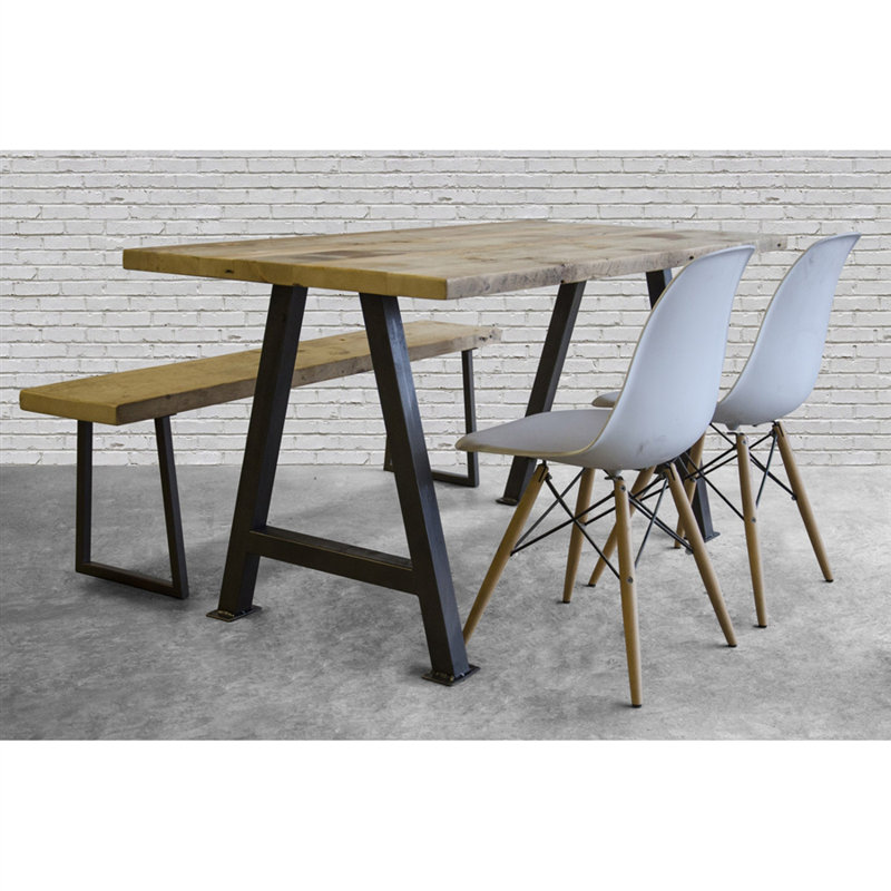 Willett Solid Wood Top Metal Base Dining Table, Clear, 36" H x 84" L x 36" W