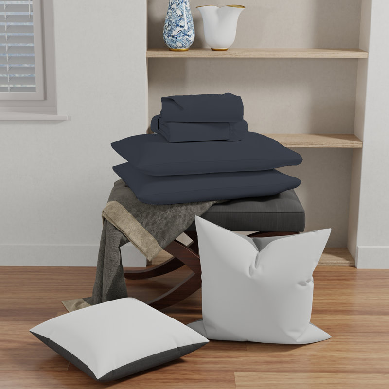 Cotton Blend Jersey Knit Sheet Set, Twin Sheet Set + Fitted Sheet + Pillowcase, Midnight Navy