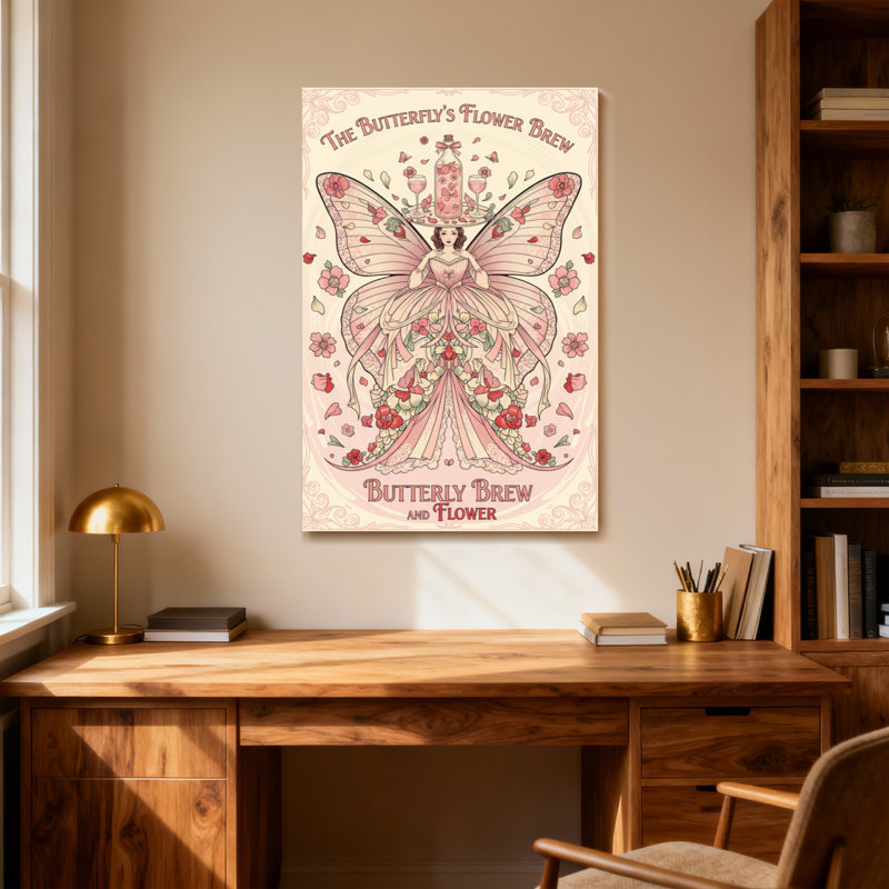 Fée papillon tendance avec motif de fleurs et de bières