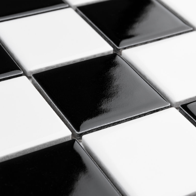Carreau de mosaïque en porcelaine pour plancher et mur 11-3 / 4 "x 11-3 / 4" Metro Quad Checkerboard, Noir/blanc
