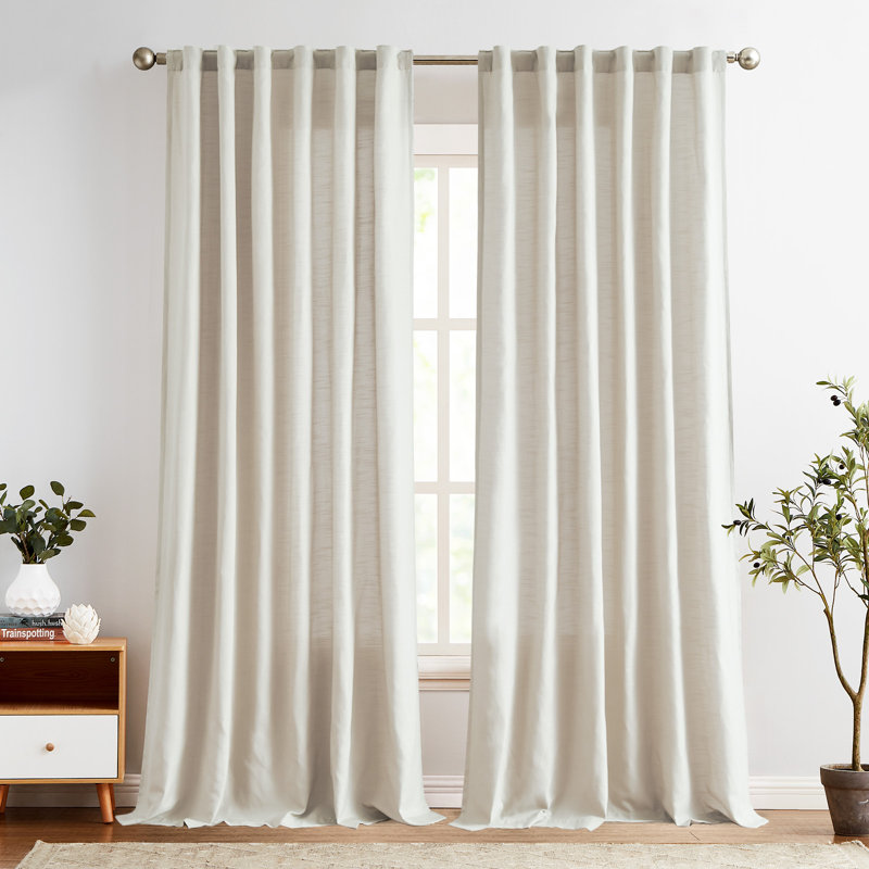 Rideaux en lin de couleur unie avec passe-tringle, L 50 po x L 96 po, Beige