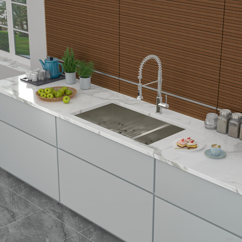 Double Bowl(60/40) Undermount Sink- 28"x19" Double Bowl Kitchen Sink 16 Gauge with Two 10" Deep Basin - 28" double-bowl Undermount sink