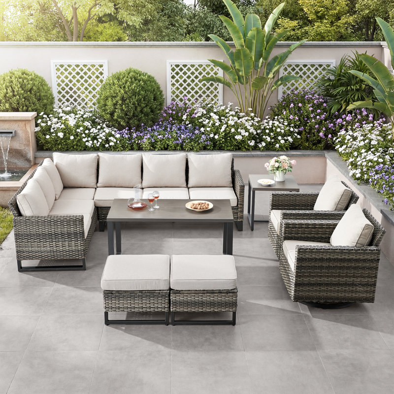 Ensemble de conversation d'extérieur pour 8 personnes avec coussins Joevan, Beige