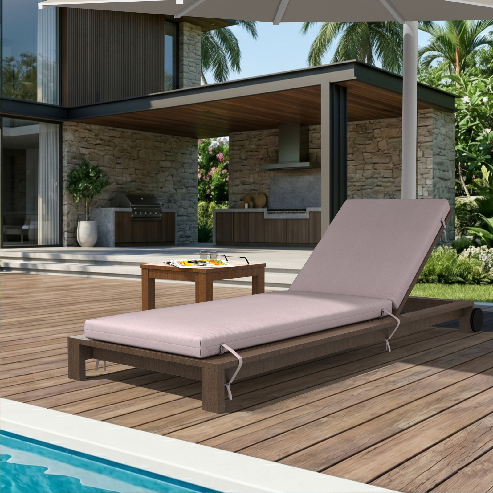Lani Sunbrella Outdoor Chaise Lounge Cushion, 22.5" W x 74" D, Sunbrella Play Cameo
