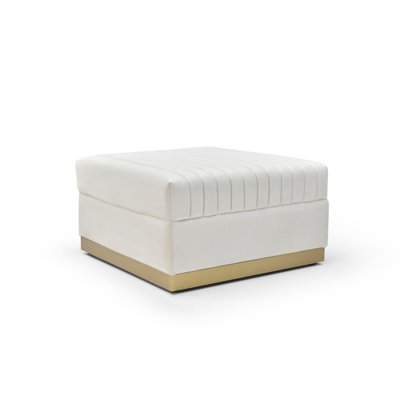 Repose-pieds rembourré en velours capitonné Contemporary, Beige