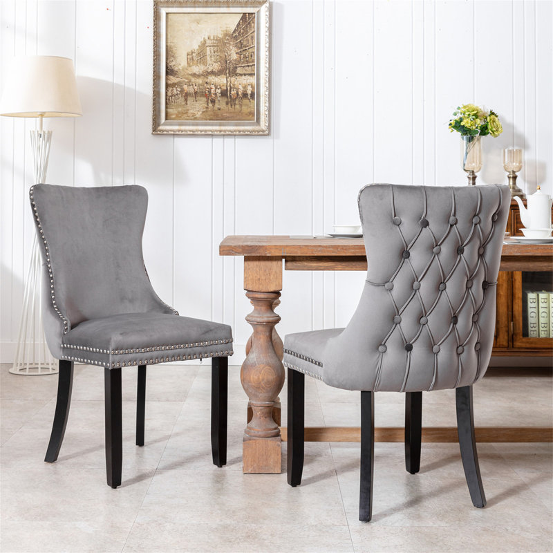 Modern Upholstered Bar Stools With Comfortable Tufted For Home Pub And Kitchen Island, Black, Grey