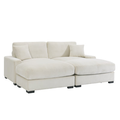 Modular Sectional - 4 Seater Corduroy With 2 Benches & Pillows, Exceptional Durability And Functionality Living Room Cream Stylish