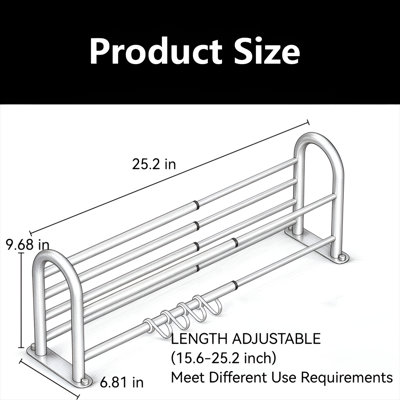 Porte-serviettes réglable extensible avec tablette, porte-serviettes mural robuste avec barres doubles et 4 crochets