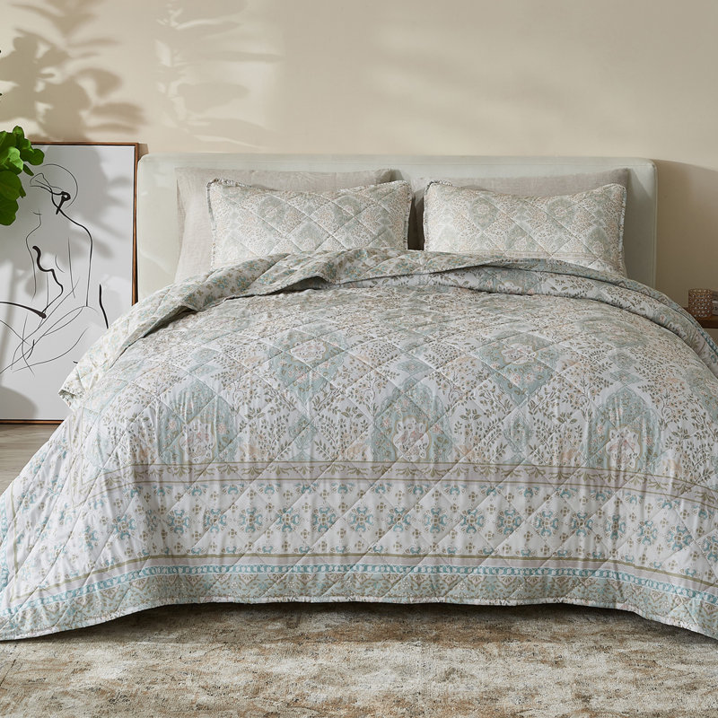 Boho Printed Bordered Quilt Set with Shams