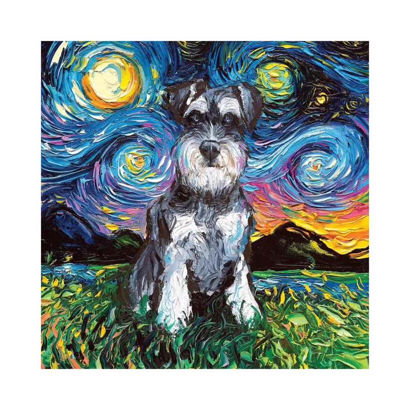 " Schnauzer Night " by Aja Trier, Wrapped Canvas, No Mat, 12'' H x 12'' W x 1.5'' D