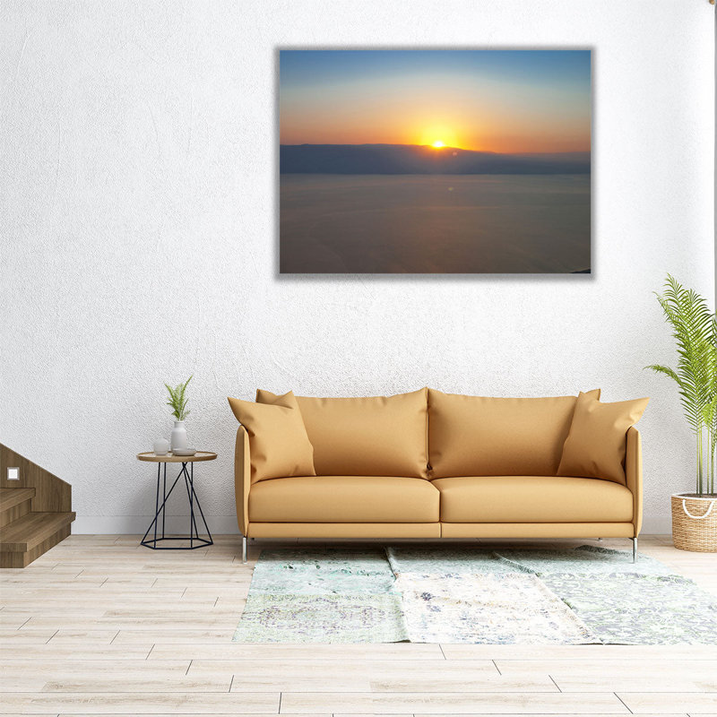 Lever de soleil au-dessus de la mer Morte depuis les falaises de Dragot - reproduction d'art sur toile, H 12 po x l 16 po