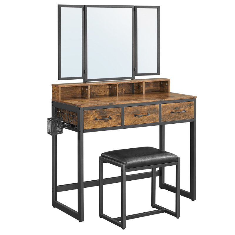 Hans Dressing Table with Mirror, Rustic Brown/Black