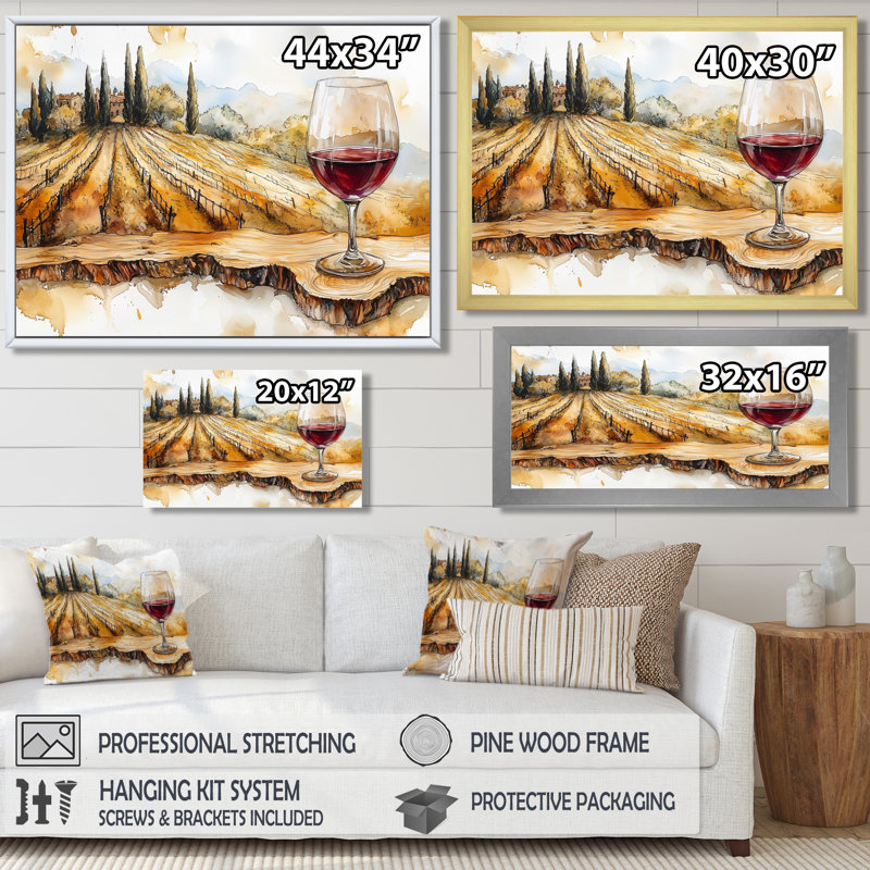 Whitnash - art mural Vineyard pour le salon, Reproduction encadrée d'une seule photo, Noir, H 24 po x l 32 po