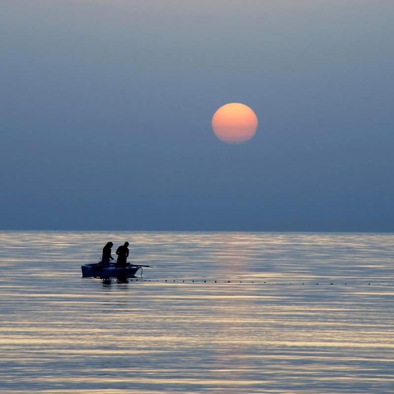 Fishing At Sunrise - Wrapped Canvas Print, 30cm H x 30cm W
