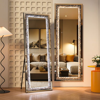  Miroir pleine longueur Ivy Bronx avec lumières et cristal Crush Diamond