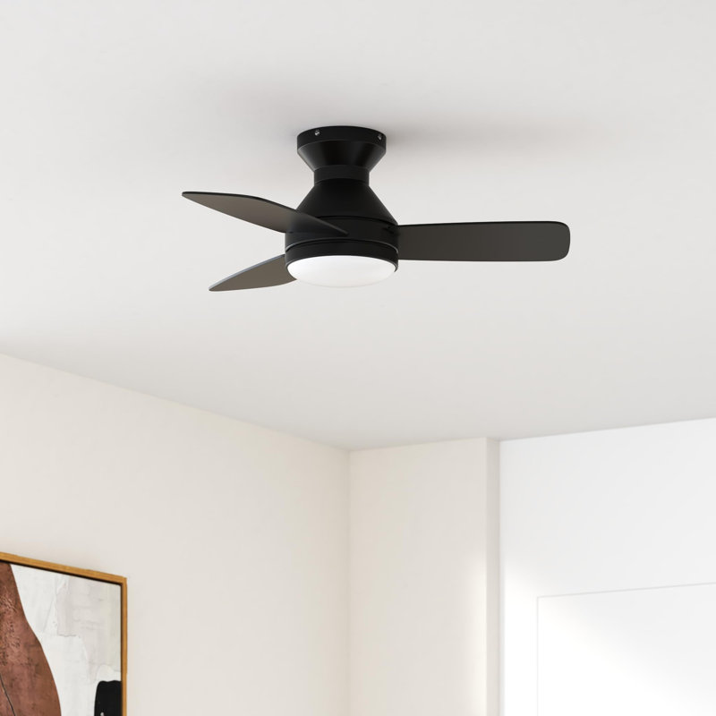 Ventilateur de plafond à profil bas de 30 pouces avec lumière et télécommande, Noir, noir, noir, noir