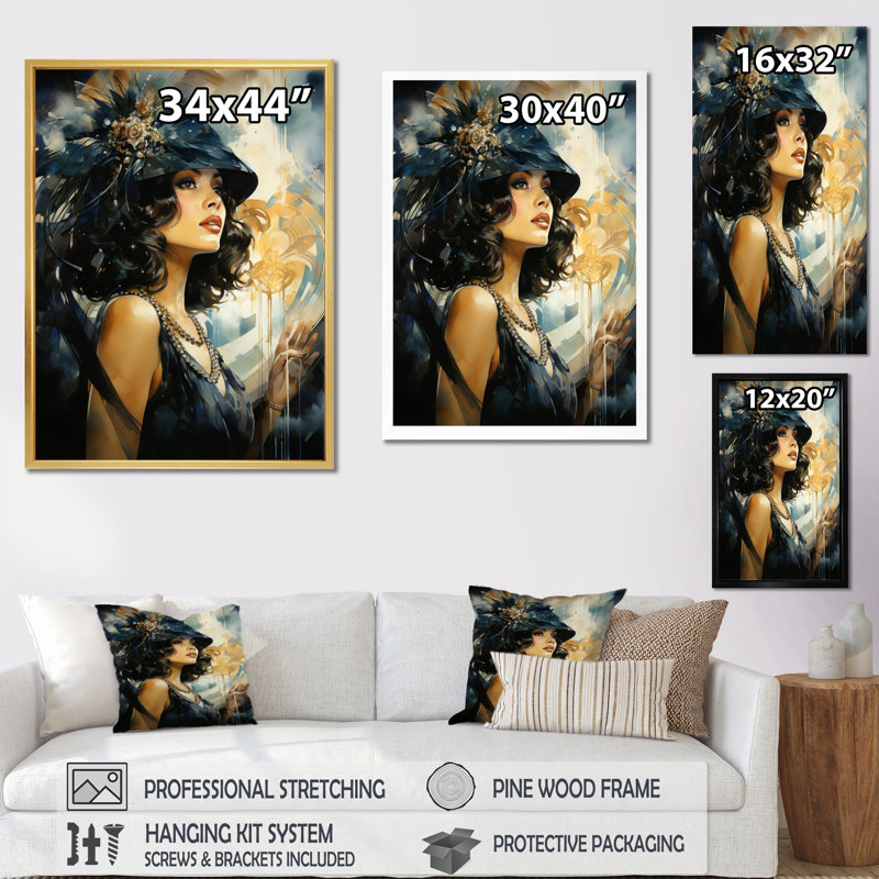 «Gwyn Fashion 1920S Roaring Portrait I», reproduction sur toile, H 32 po x l 16 po x P 1 po