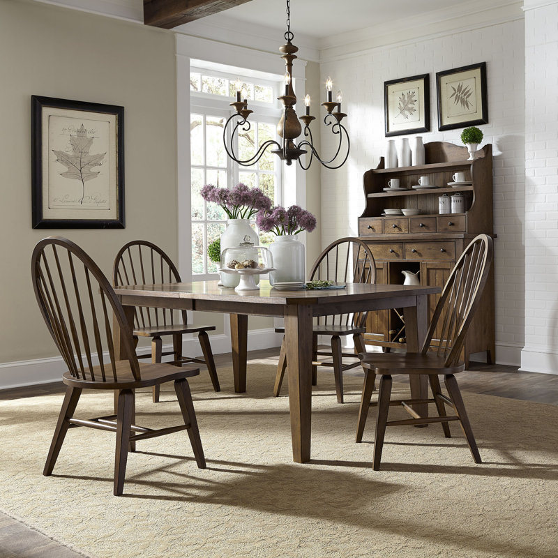Hendry 4 Person Rectangular Dining Table Set w/ Two 18" Leaves, Brown