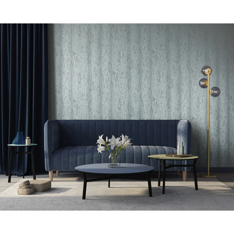 Elysée 10.05m x 53cm Textured Satin Wallpaper Roll, Steel Blue