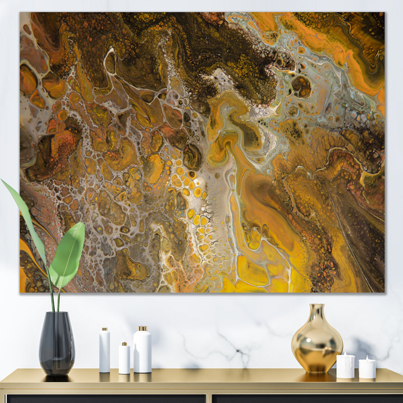 Marbre brun et jaune - art moderne sur toile, H 12 po x l 20 po x P 1 po, Toile tendue
