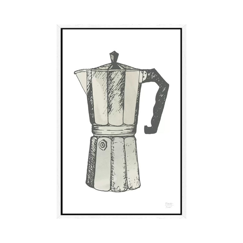 Espresso Coffee Maker - Print on Canvas, 152.4cm H x 101.6cm W x 3.81cm D, White Floater Framed