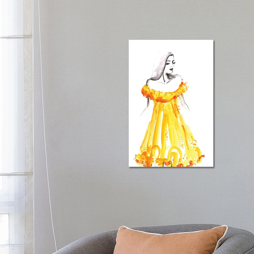 Gelbes Sommerkleid Mode Illustration von Blursbyai - Gallery-Wrapped Canvas Giclée