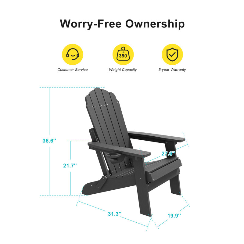 Chaise Adirondack pliante avec conception ergonomique et porte-gobelet HiPS, chaise Adirondack robuste pour patio, piscine et jardin